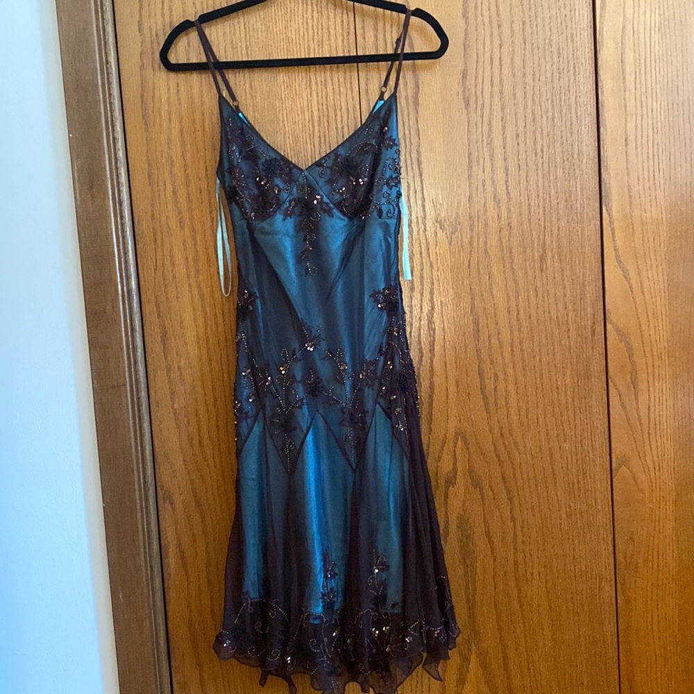 Teal and lace overlay dress